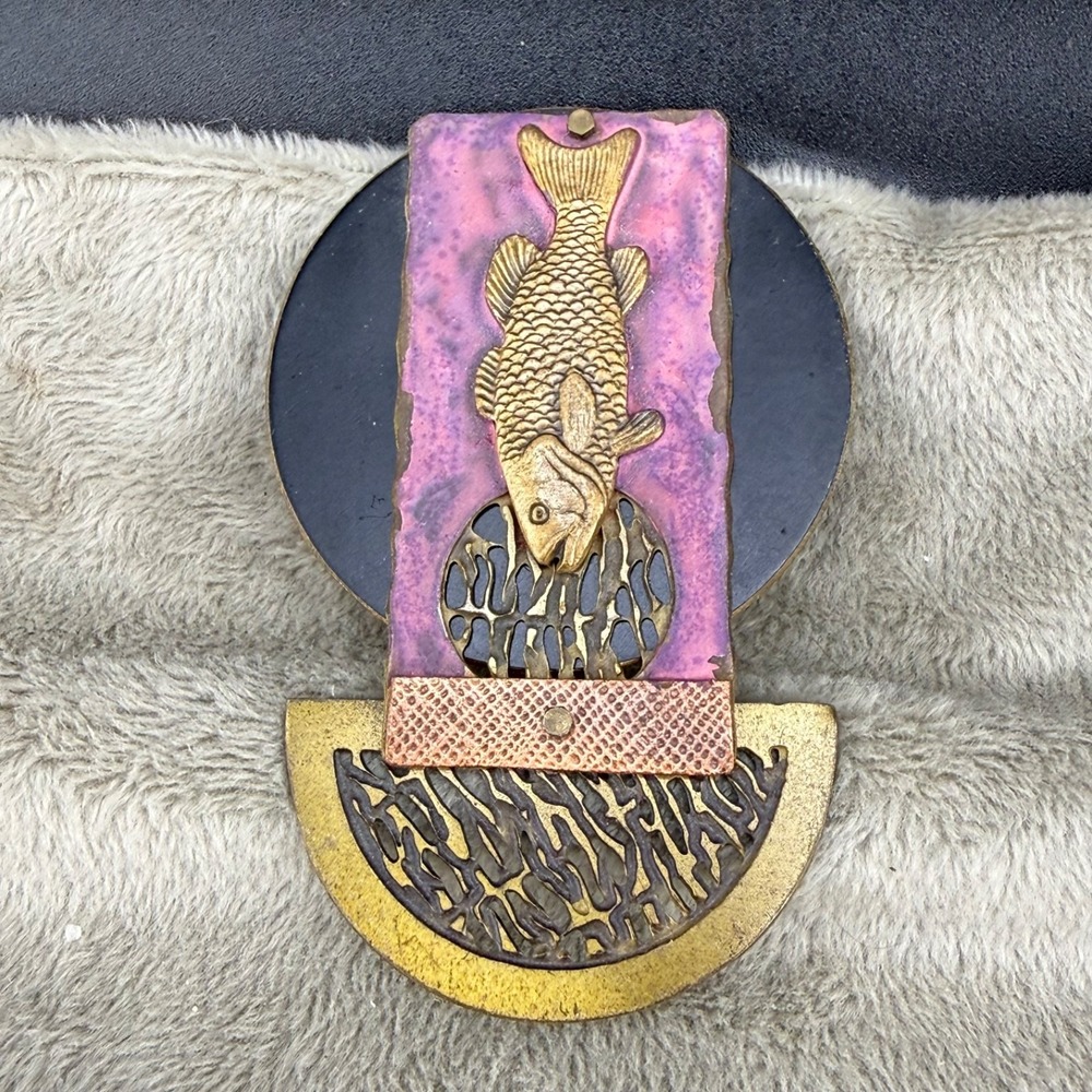 Vintage Fish Brooch Mixed Metals Purple